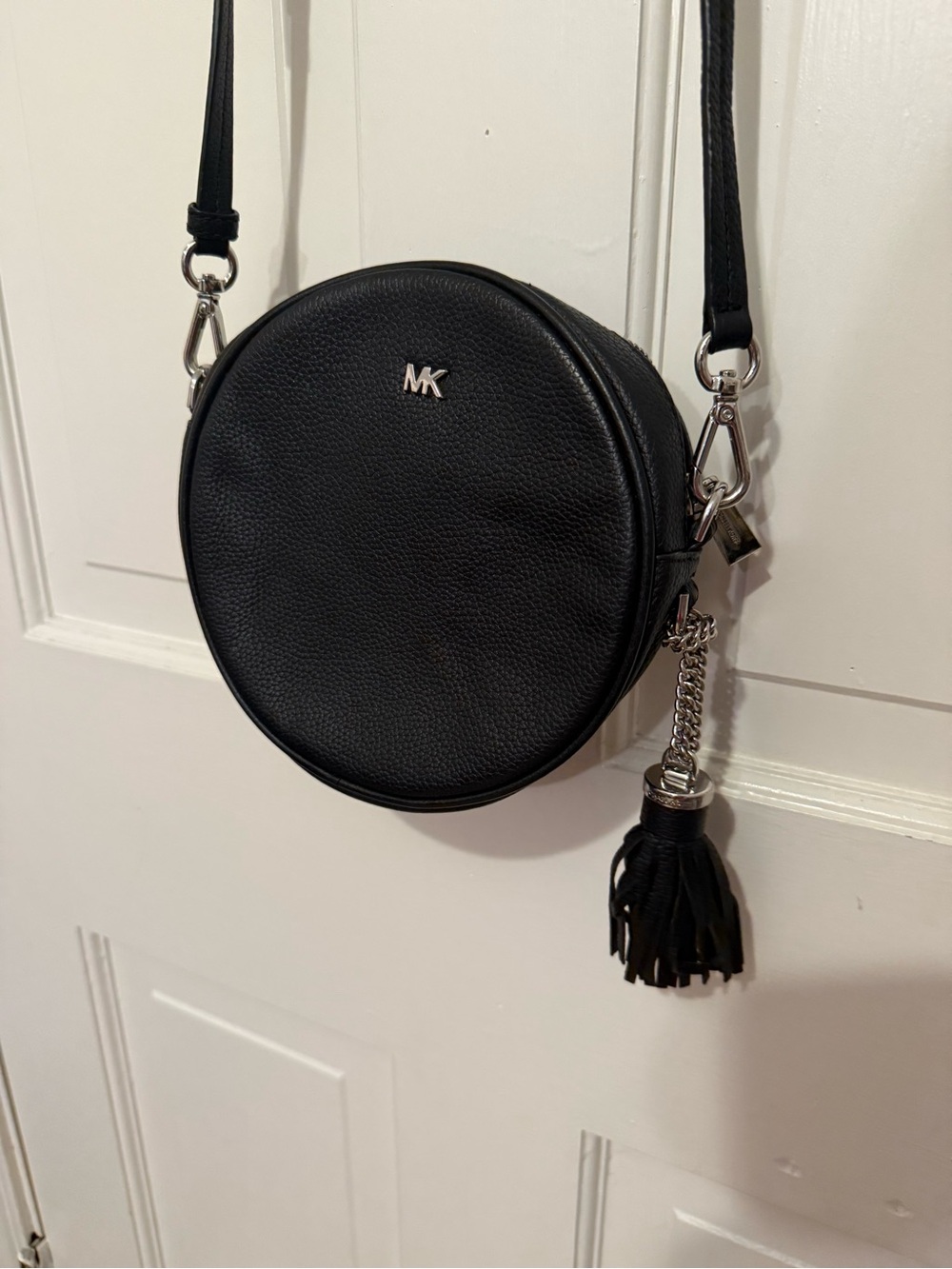Michael Kors Black Round Crossbody with Tassel Charm &Small matching card holder